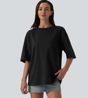 Basic Round Neck Cap Sleeve Ruched Curved Hem Yoga Sports Top — photo 3