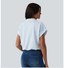 Collar Batwing Sleeve Stripes Crinkle Cotton Casual Shirt — photo 2