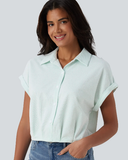 Collar Batwing Sleeve Stripes Crinkle Cotton Casual Shirt — photo 5