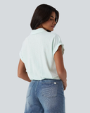 Collar Batwing Sleeve Stripes Crinkle Cotton Casual Shirt — photo 6