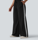 High Waisted Drawstring Wide Leg Stripe Casual Pants with Pockets — photo 1