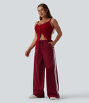 High Waisted Drawstring Wide Leg Stripe Casual Pants with Pockets — photo 4