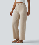 High Waisted Straight Leg Casual Linen-Feel Pants with Pockets — photo 3