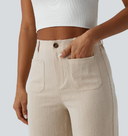 High Waisted Straight Leg Casual Linen-Feel Pants with Pockets — photo 4
