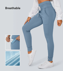 Plush High Waisted Drawstring Pocket Plain Full Length Joggers — photo 1