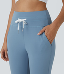 Plush High Waisted Drawstring Pocket Plain Full Length Joggers — photo 3