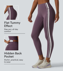 High Waisted Purple Side Stripe Leggings with Hidden Pocket — photo 1
