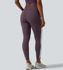 High Waisted Purple Side Stripe Leggings with Hidden Pocket — photo 2