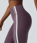 High Waisted Purple Side Stripe Leggings with Hidden Pocket — photo 3