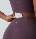 High Waisted Purple Side Stripe Leggings with Hidden Pocket — photo 4