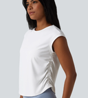 QuickDry Round Neck Cap Sleeve Ruched Curved Hem Yoga Sports Top — photo 1