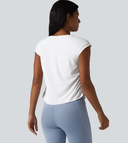 QuickDry Round Neck Cap Sleeve Ruched Curved Hem Yoga Sports Top — photo 3