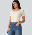 Square Neck Puff Sleeve Texture Work Blouse — photo 1