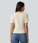Square Neck Puff Sleeve Texture Work Blouse — photo 2