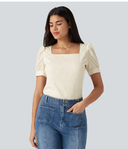 Square Neck Puff Sleeve Texture Work Blouse — photo 3