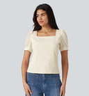 Square Neck Puff Sleeve Texture Work Blouse — photo 4